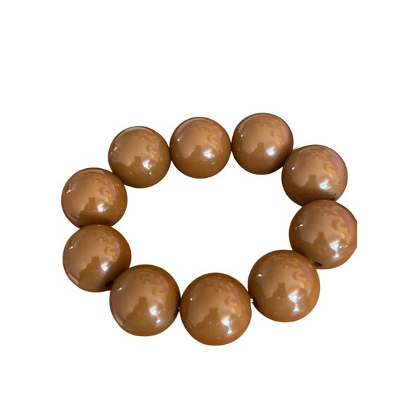 Vintage 70s Large Brown Acrylic Bead Stretch Bracelet Sits at a 6 Retro Hippie - Picture 1 of 4